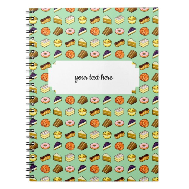 Pixel Art Delicious Cakes Pattiserie Pattern Notebook (Front)