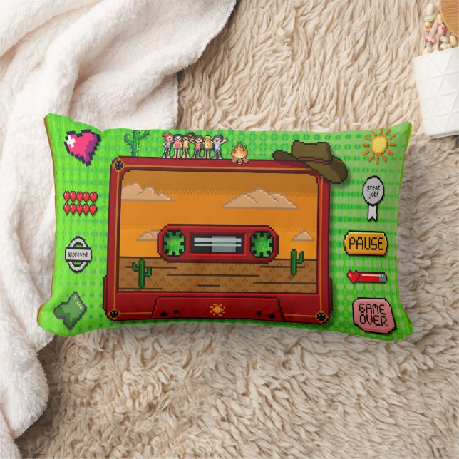 Pixel art denim  lumbar pillow (Blanket)