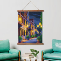 Pixel art depiction of a serene city street at nig