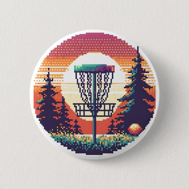 Pixel Art Disc Golf Course 2 Inch Round Button (Front)