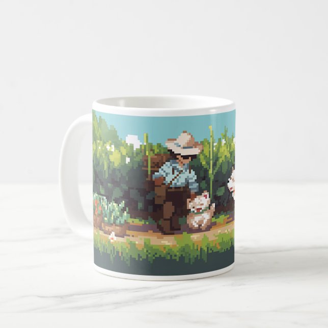 Pixel Art Farmer Sowing The Plants  Coffee Mug (Front Left)