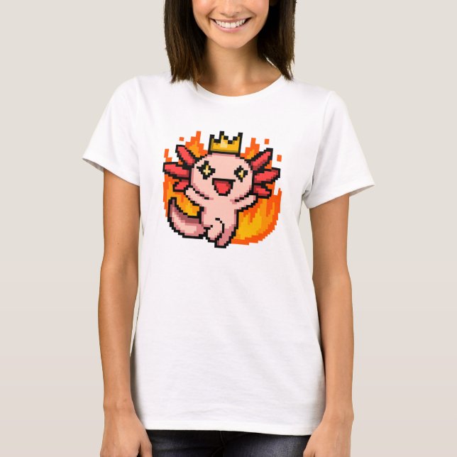 Pixel Art Fiery Crowned Axolotl  T-Shirt (Front)