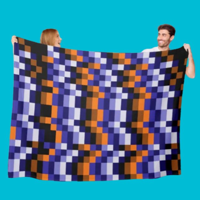 Pixel Art Fleece Blanket – Blues, Orange & Earth  (Creator Uploaded)
