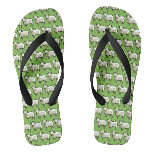 Pixel Art Flock of Sheep Pattern Flip Flops (Footbed)