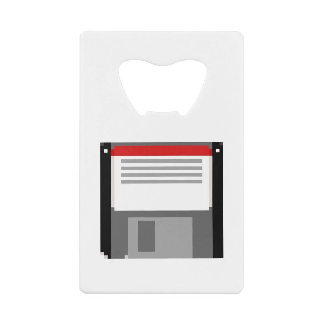 Pixel art floppy disc credit card bottle opener (Front)