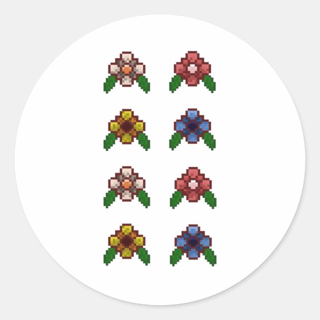 Pixel Art Floral Pattern (pale Pink) Sticker  (Front)