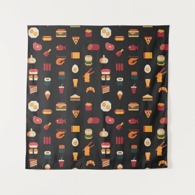 Pixel art food, seamless texture. tapestry (Front)