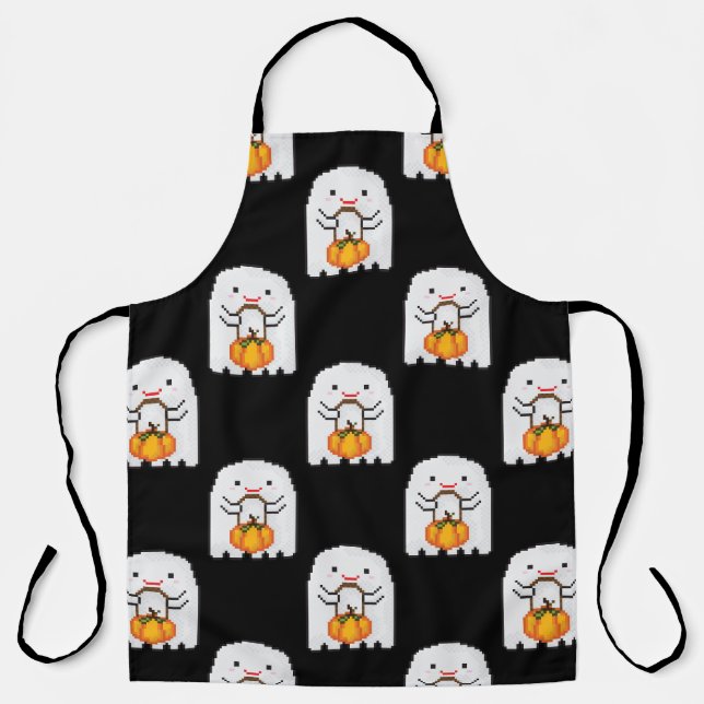Pixel art ghost: Halloween pattern Apron (Front)