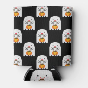 Pixel art ghost: Halloween pattern Can Cooler