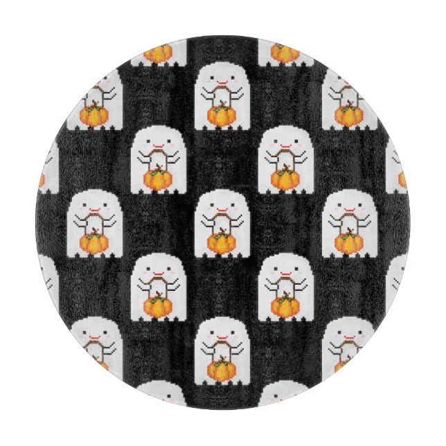 Pixel art ghost: Halloween pattern Cutting Board (Front)