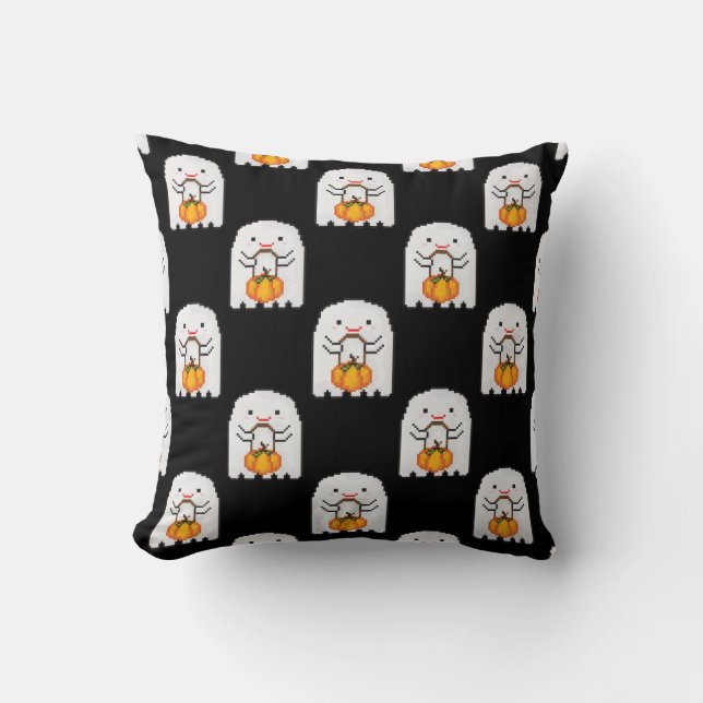 Pixel art ghost: Halloween pattern Throw Pillow (Front)