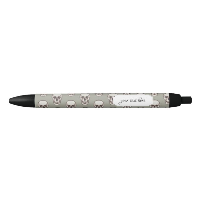 Pixel Art Gothic Spooky Skull Pattern Black Ink Pen (Front)