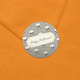 Pixel Art Gothic Spooky Skull Pattern Classic Round Sticker