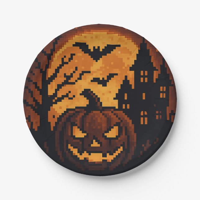 Pixel art Halloween paper plates. Paper Plate (Front)