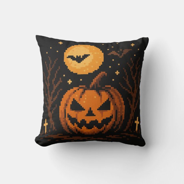 Pixel art Halloween pumpkin pilow Throw Pillow (Front)