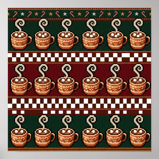 Pixel Art Hot Cocoa Christmas Pattern Poster (Front)