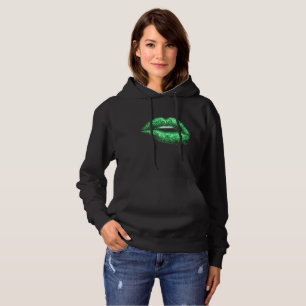 Pixel-Art Lips Green Glow 3D Pixels Hoodie