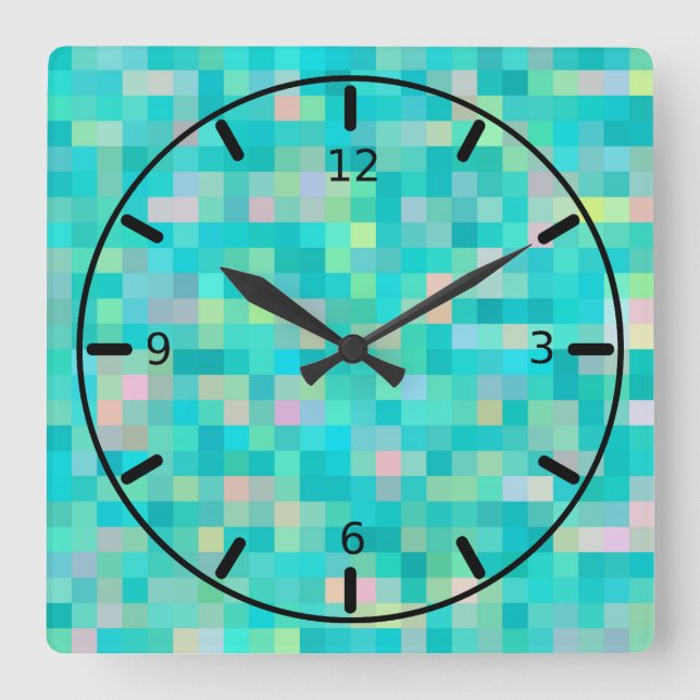 Pixel Art Multicolor Pattern Square Wall Clock (Front)