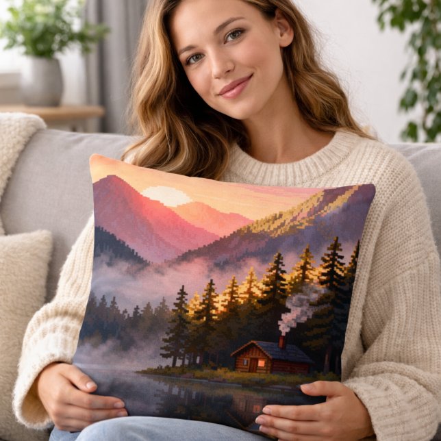 Pixel Art Nature Landscape Throw Pillow (Creator Uploaded)