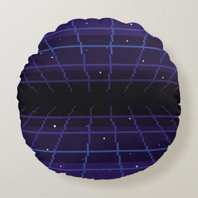pixel art of 80s Retro sci-Fi background. Pixel ar Round Pillow (Front)