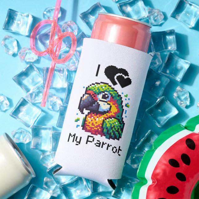 Pixel Art Parrot Personalized Seltzer Can Cooler (In Situ Summer)