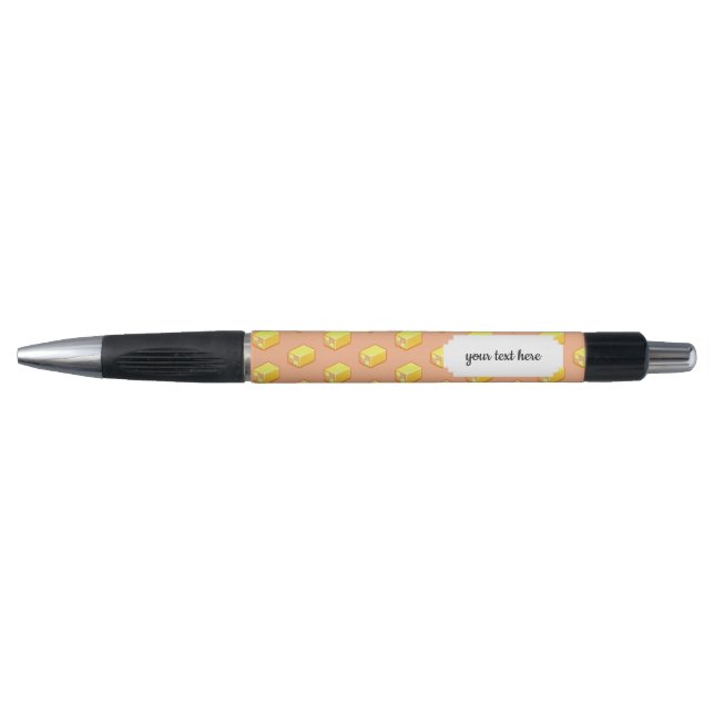 Pixel Art Pink & Yellow Battenberg Cake Pattern Pen (Front)