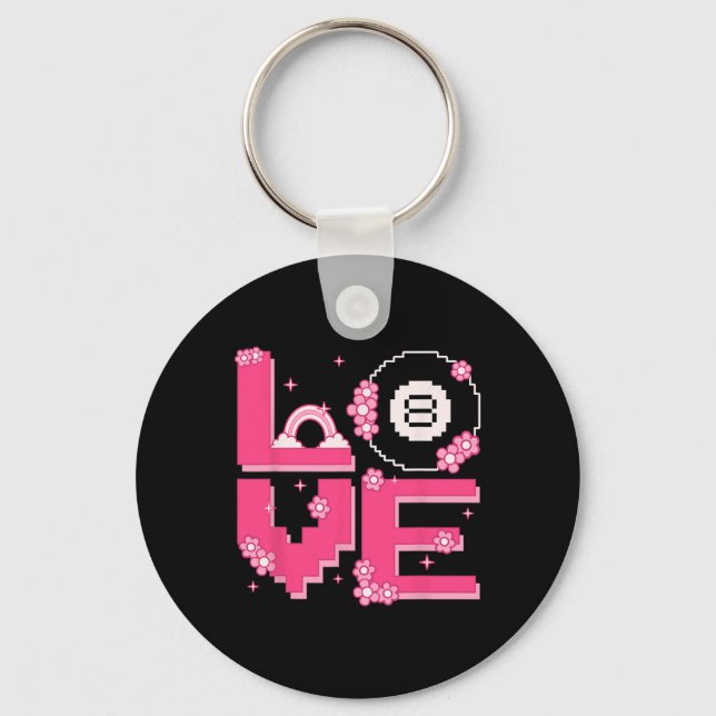 Pixel Art Retro 60s 70s Style Hippie Outfit Love B Keychain (Front)