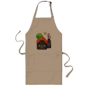Pixel Art Santa on Rooftop Christmas House Scene Long Apron
