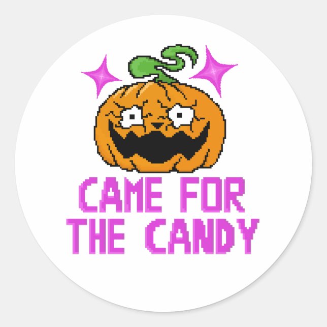 Pixel Art Scary Pumpkin & Eyeball Horror Classic Round Sticker (Front)