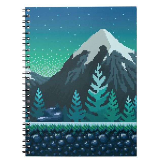 Pixel art seamless background. Location with snowy Notebook (Front)