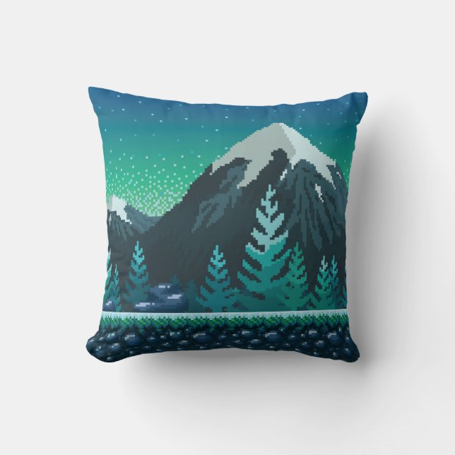 Pixel art seamless background. Location with snowy Throw Pillow (Front)