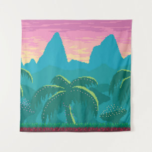 Pixel art seamless landscape with tropics area. Vi Tapestry