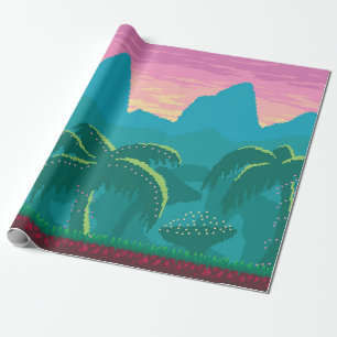 Pixel art seamless landscape with tropics area. Vi Wrapping Paper