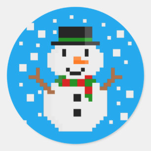 Pixel Art SNOWMAN Classic Round Sticker