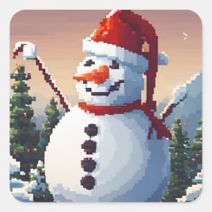 Pixel art snowman square sticker