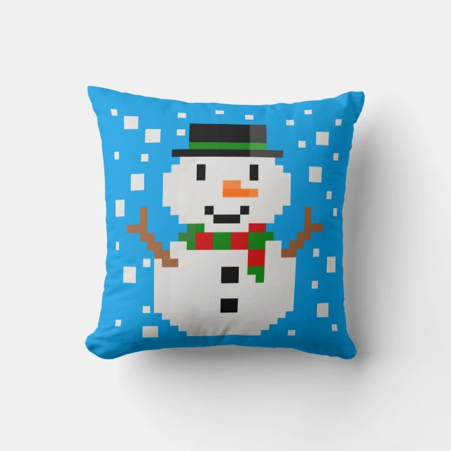 Pixel Art SNOWMAN Throw Pillow (Front)