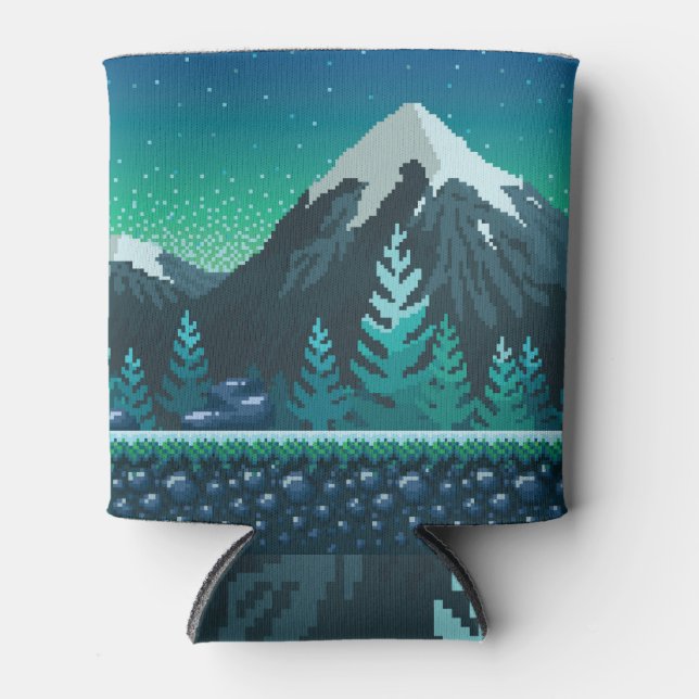 Pixel Art: Snowy Mountains Night. Can Cooler (Front)