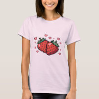 Pixel Art Strawberries with Hearts - Cute Retro 