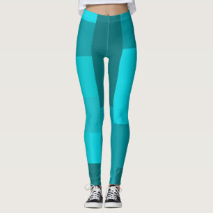  Pixel Art Style - Cool Teal Block Pattern Leggings