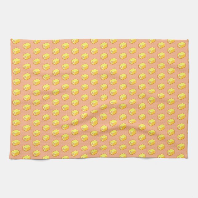 Pixel Art Sugary Battenberg Cake Pattern Kitchen Towel (Horizontal)