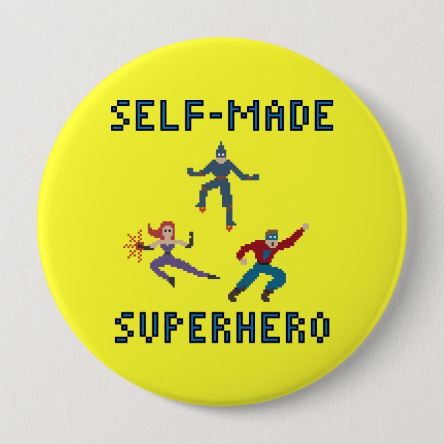 Pixel Art Superheroes Keychain 4 Inch Round Button (Front)