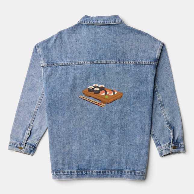 Pixel Art Sushi Platter T-Shirt – Cute Retro Japan Denim Jacket (Back)