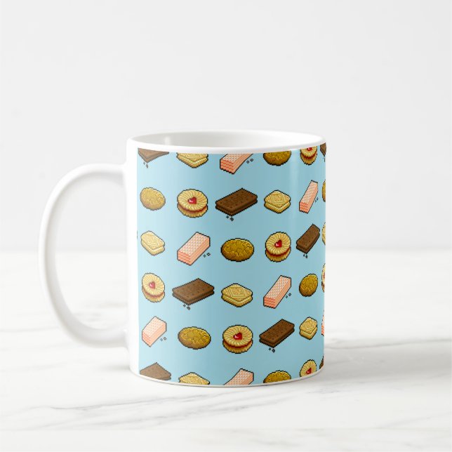 Pixel Art Tasty Biscuit Cookie Selection Pattern Coffee Mug (Left)
