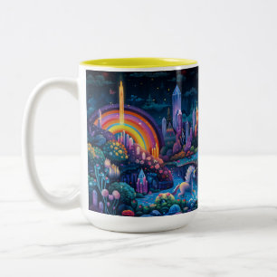 Pixel Art Unicorn Crystal Paradise Two-Tone Coffee Mug