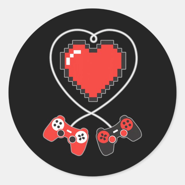 Pixel Art Video-game Controller Valentines Day Gam Classic Round Sticker (Front)