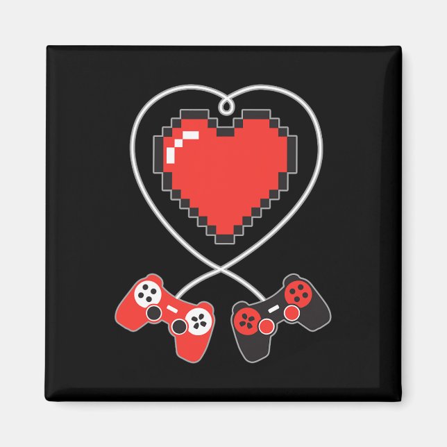 Pixel Art Video-game Controller Valentines Day Gam Magnet (Front)