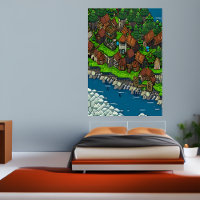 Pixel art, Viking town forest river | AI Art 