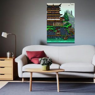 Pixel art, ville japonaise   AI Art Poster