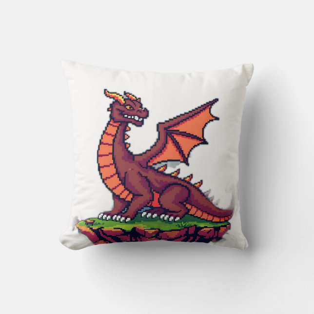 Pixel Art Vintage Dragon Throw Pillow (Front)