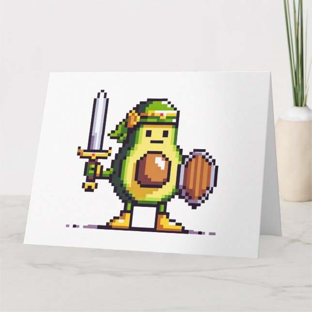 Pixel Avocado Warrior - Retro Gaming Art Card (Front)
